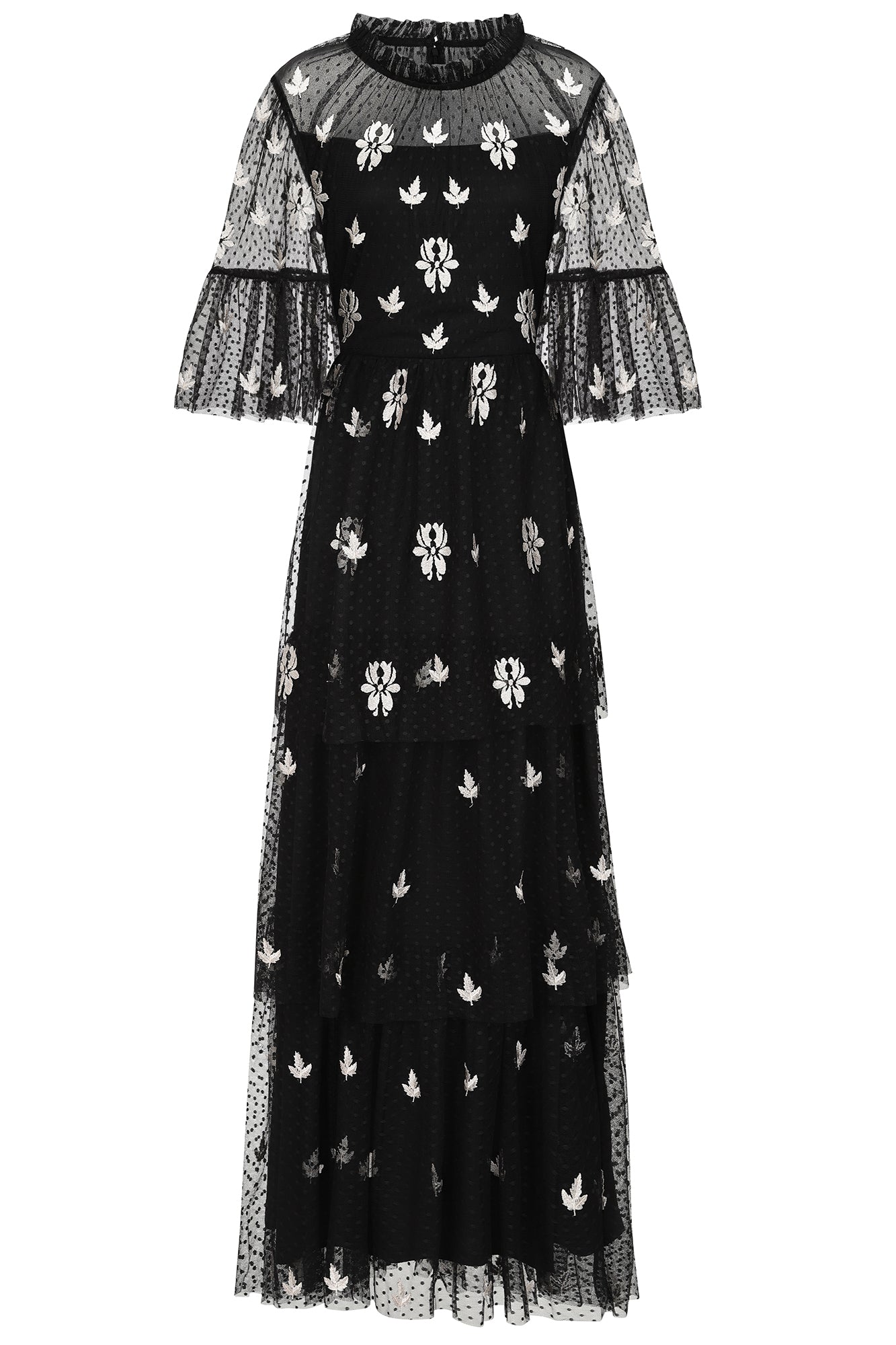 Baia Black Embroidered Tiered Maxi Dress