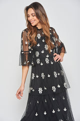 Baia Black Embroidered Tiered Maxi Dress