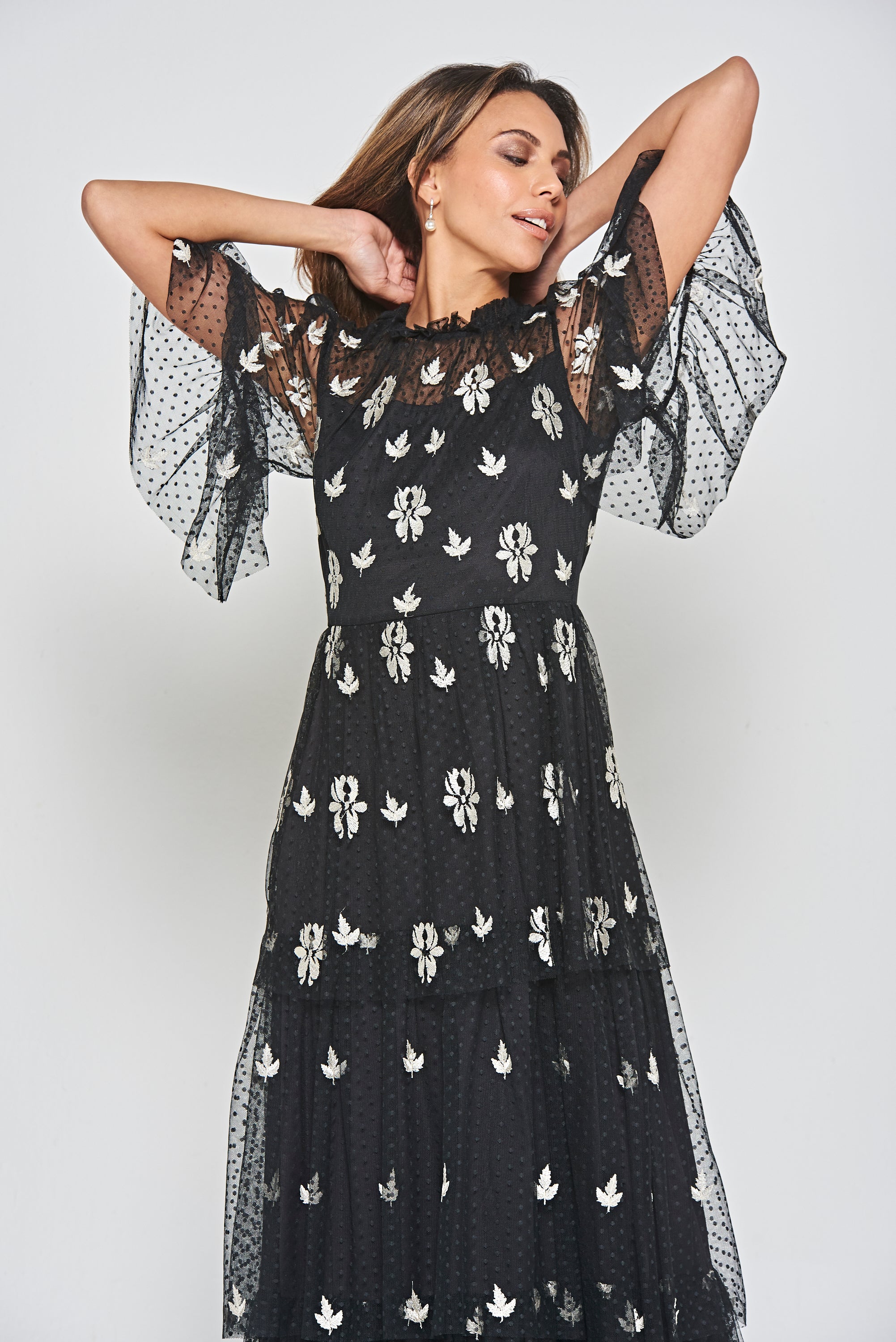 Baia Black Embroidered Tiered Maxi Dress