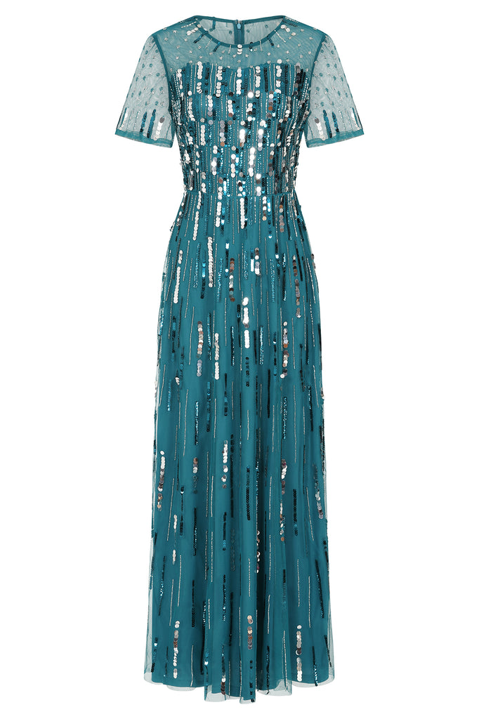 Beatrice Embellished Maxi Dress - Mykonos Blue