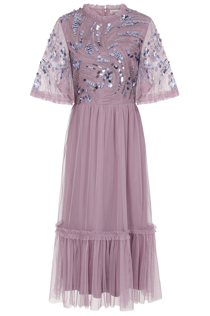 Belinda Embellished Bodice Midi Dress - Lilac
