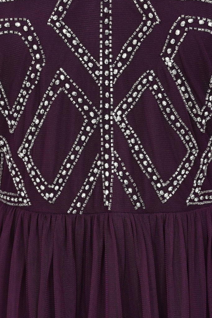 Bernice Purple Cape Sleeve Embellished Midi Dress