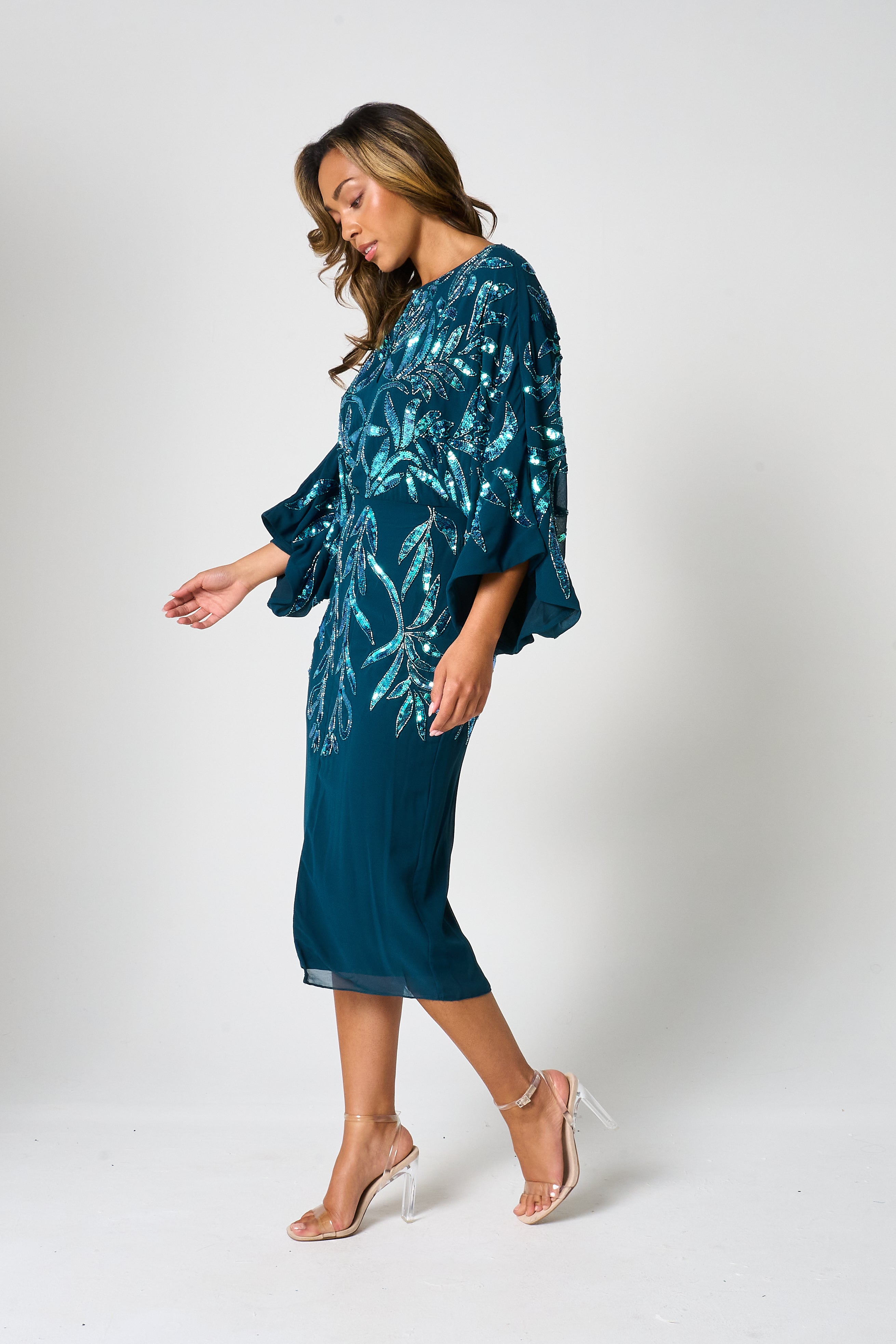 Beryl Deep Teal Sequin Midi Dress Frock and Frill Beryl Deep Teal Sequin Midi Dress Frock and Frill