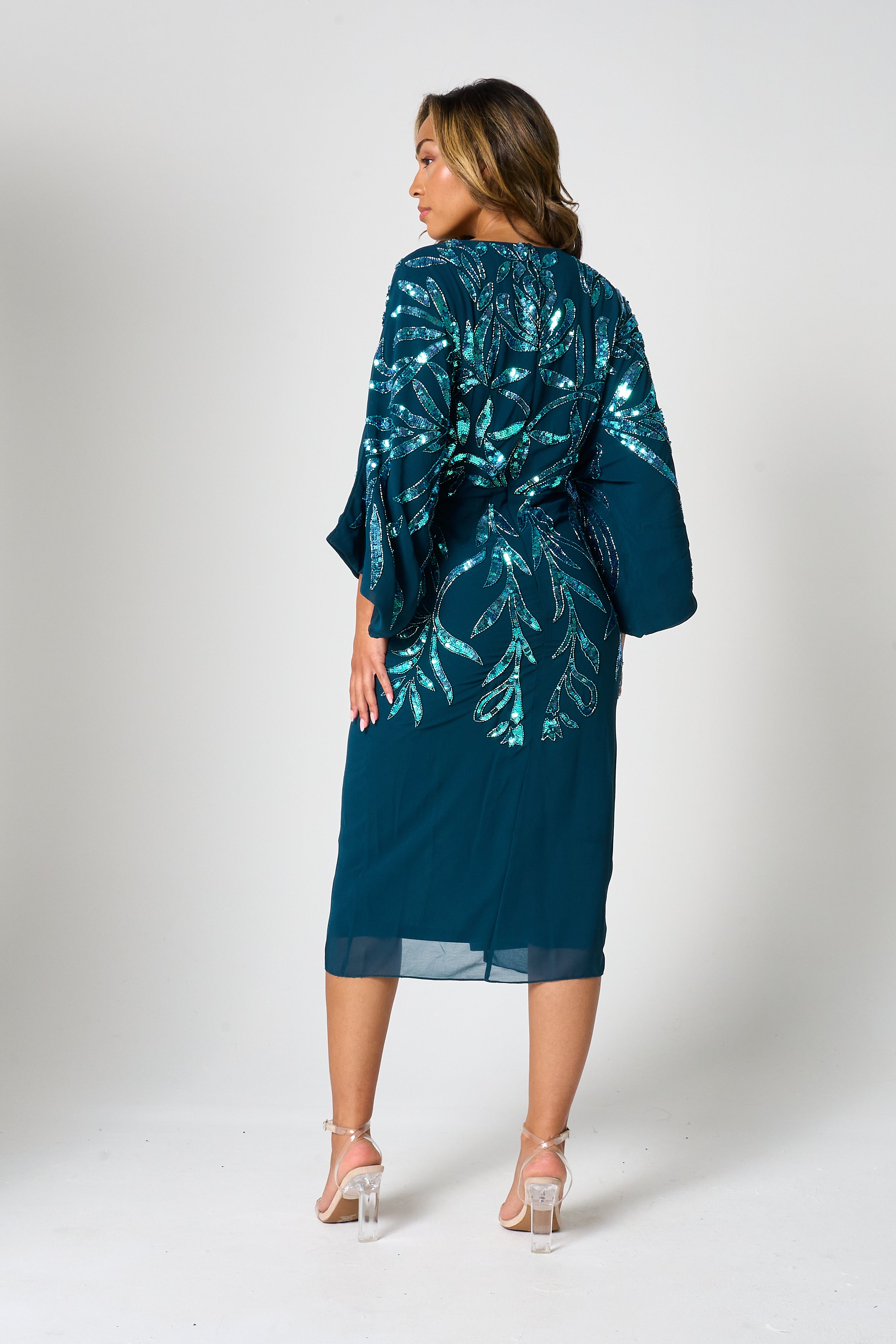 Beryl Deep Teal Sequin Midi Dress Frock and Frill Beryl Deep Teal Sequin Midi Dress Frock and Frill