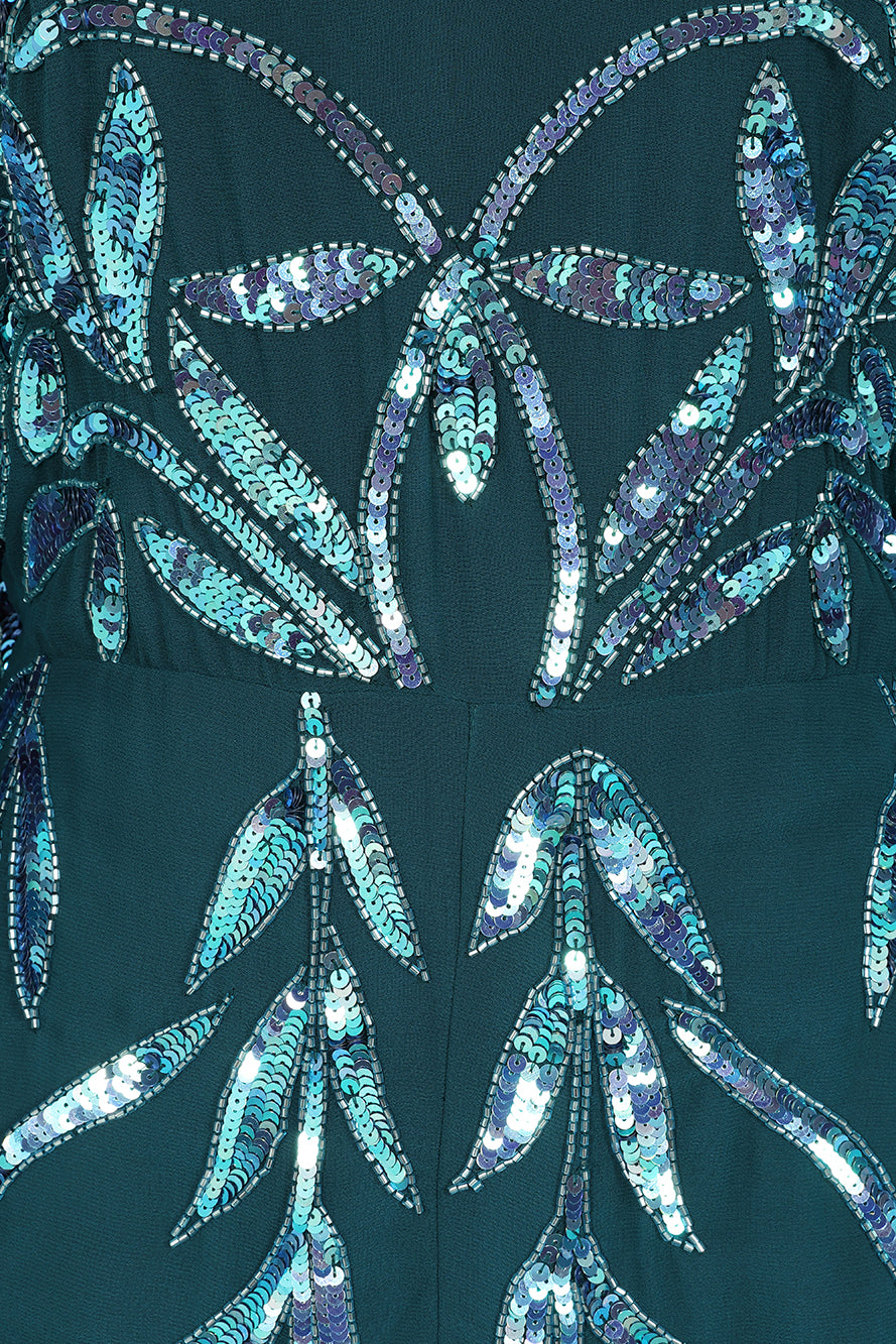Beryl Deep Teal Sequin Midi Dress Frock and Frill Beryl Deep Teal Sequin Midi Dress Frock and Frill
