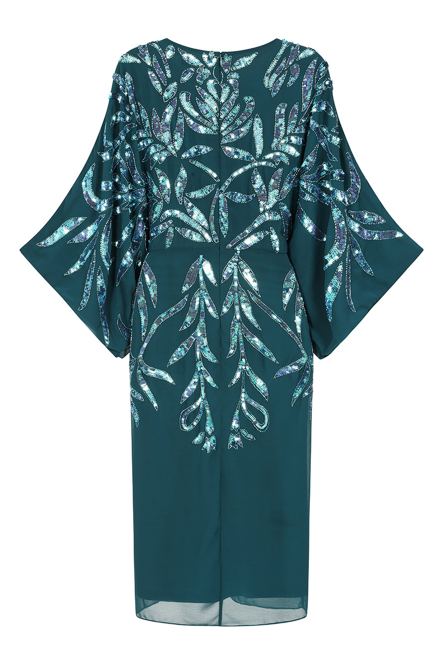 Beryl Deep Teal Sequin Midi Dress Frock and Frill Beryl Deep Teal Sequin Midi Dress Frock and Frill
