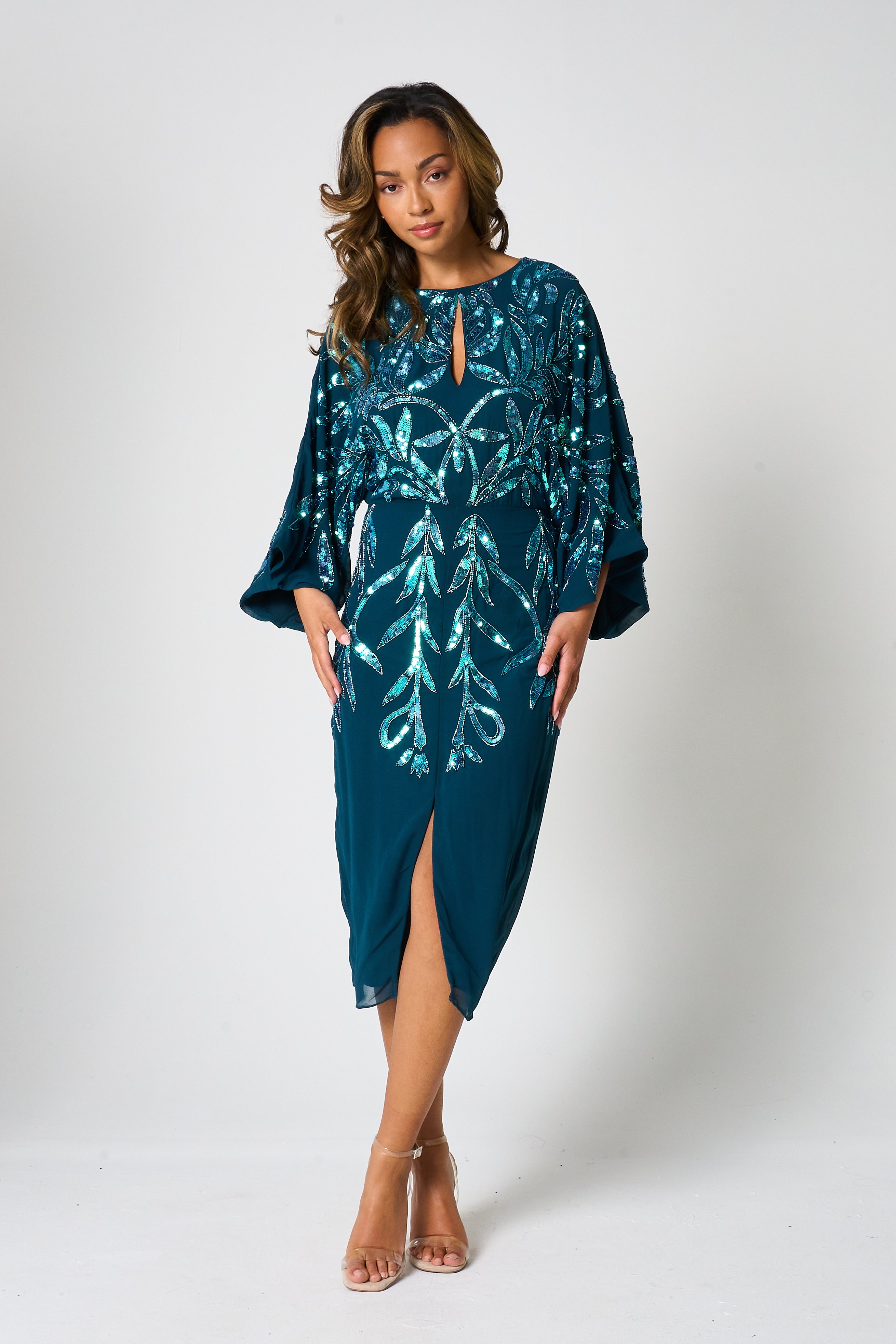 Beryl Deep Teal Sequin Midi Dress Frock and Frill Beryl Deep Teal Sequin Midi Dress Frock and Frill