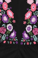 Bibiana black embroidered maxi dress by Frock and Frill with floral embroidery and sheer sleeves