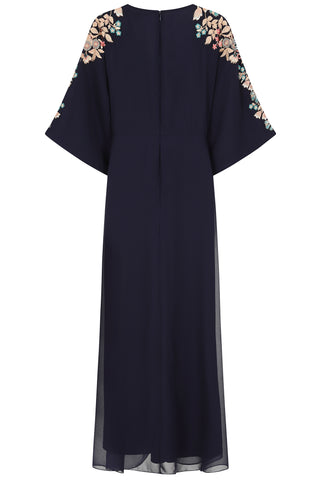 Briony Navy Embroidered Maxi Dress with Batwing Sleeves