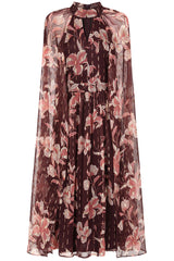 Bronwyn Brown Floral Print Cape Sleeve Midi Dress