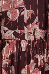 Bronwyn Brown Floral Print Cape Sleeve Midi Dress