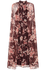 Bronwyn Brown Floral Print Cape Sleeve Midi Dress