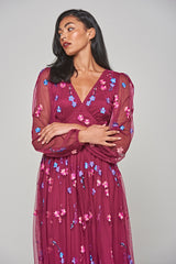 Brooke Boysenberry Floral Embroidered Midi Dress