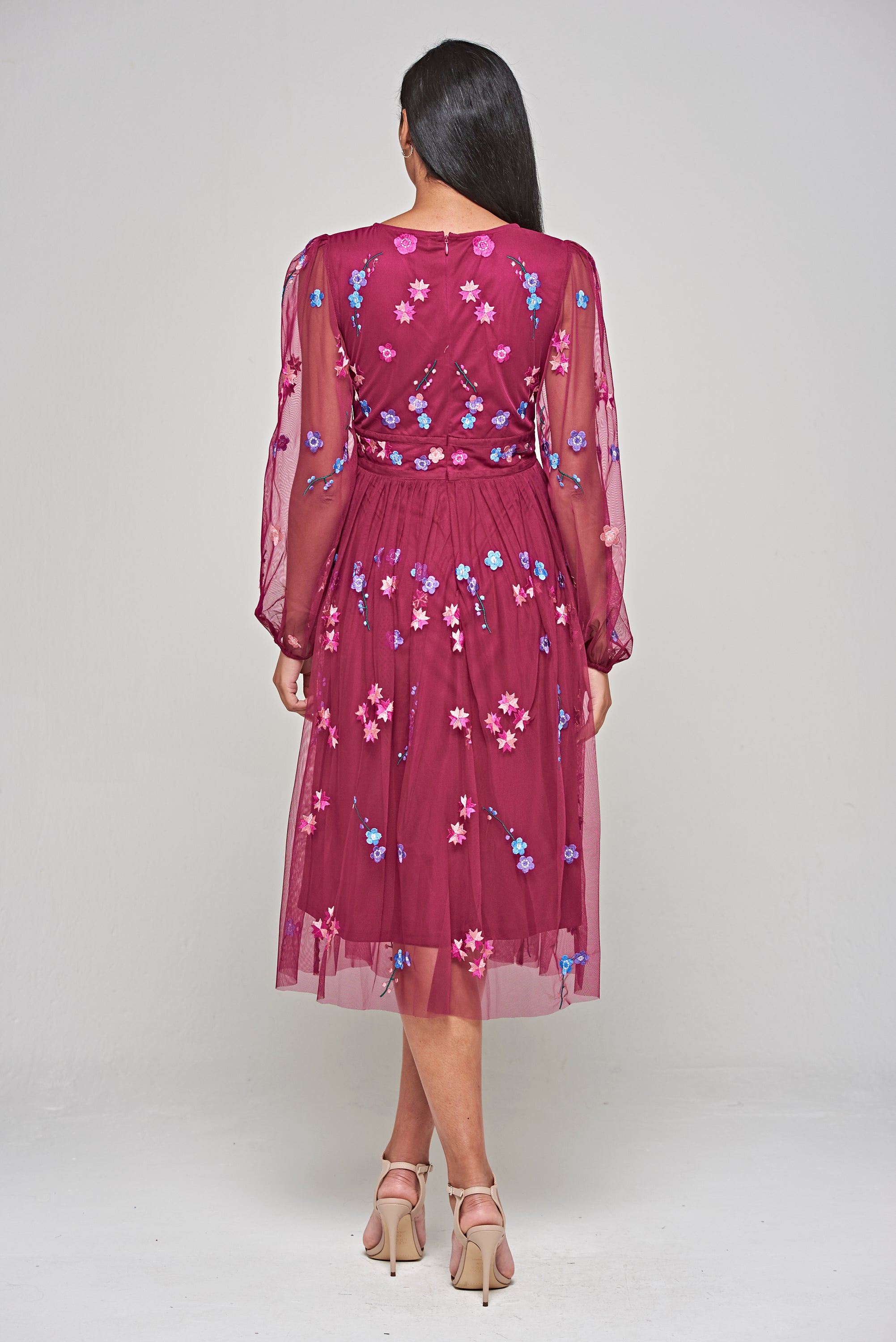 Brooke Boysenberry Floral Embroidered Midi Dress