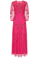 Calanthe Embellished Maxi Dress - Fuchsia Red