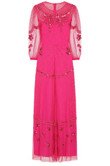 Calanthe Embellished Maxi Dress - Fuchsia Red