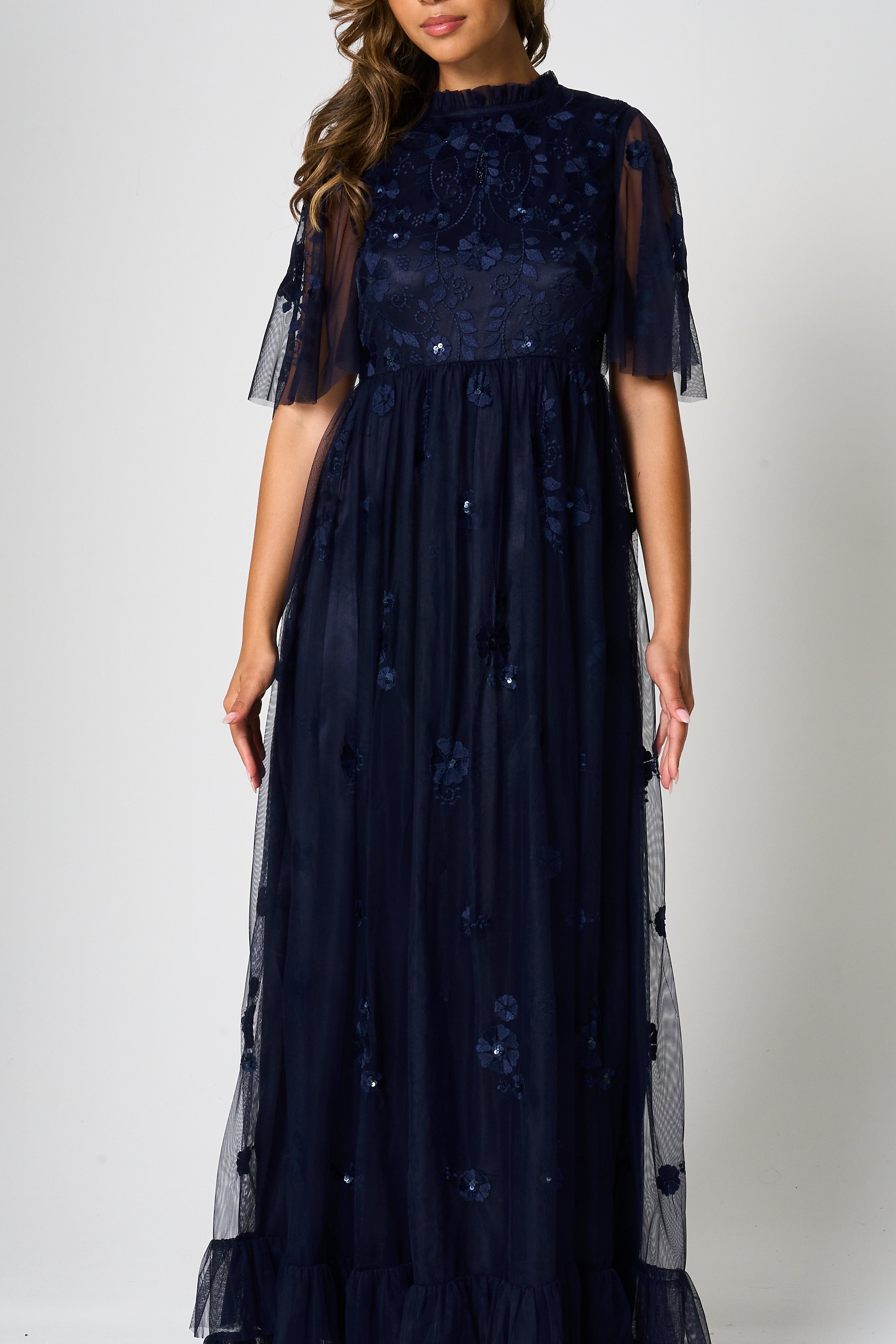 blue georgette flower maxi dress blue floral women's dress Tropical Breeze Blue Floral Maxi Dress New Collection M / Tropical Breeze Blue / Georgette