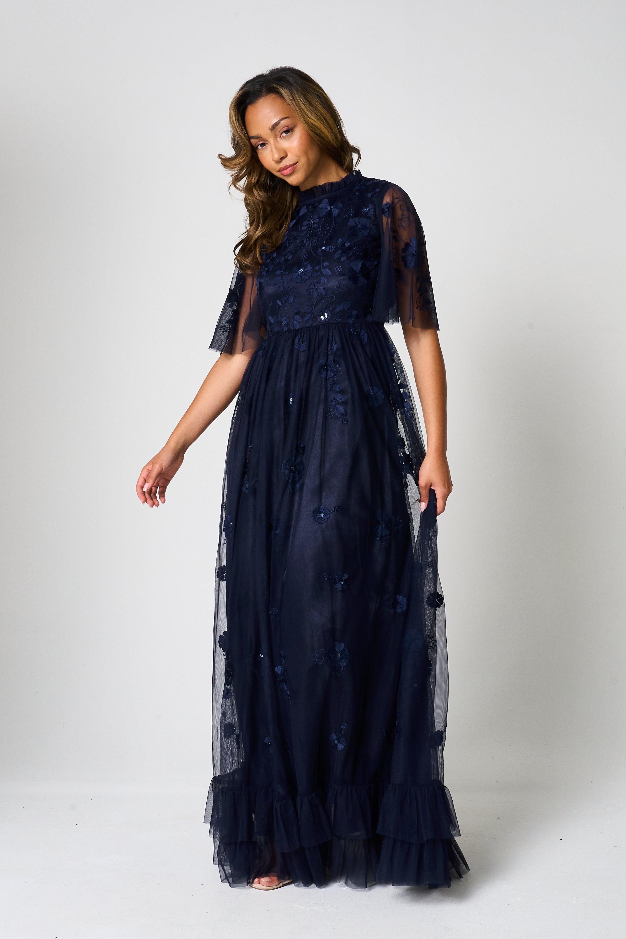Callie Navy Floral Embroidered Maxi Dress Frock and Frill Callie Navy Floral Embroidered Maxi Dress Frock and Frill