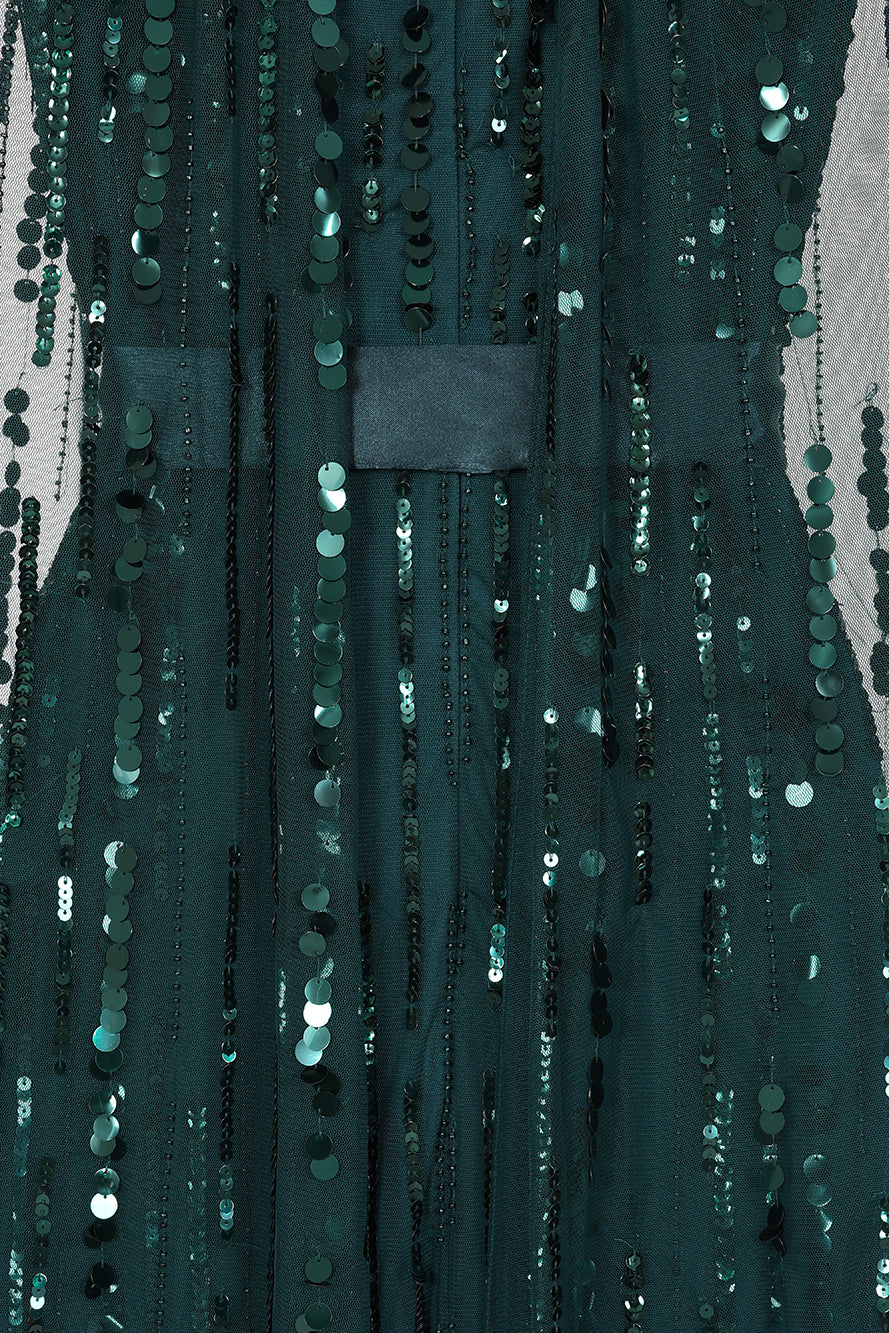 Calytrix Green Embellished Maxi Dress with Cape Sleeves