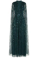 Calytrix Green Embellished Maxi Dress with Cape Sleeves