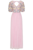 Camelia Pink Floral Embroidered Maxi Dress