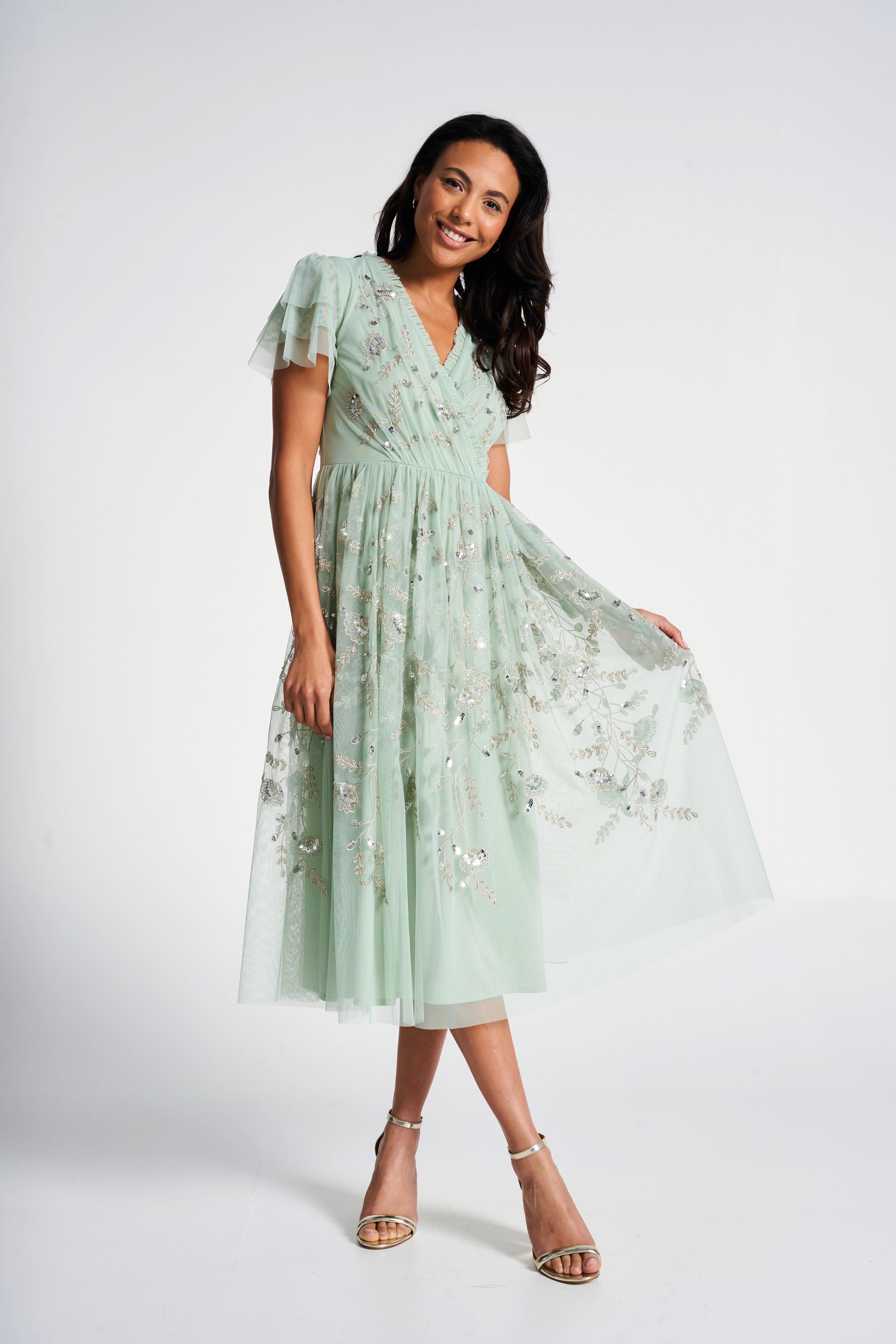 Carissa Green Floral Embellished Midi Dress Frock and Frill