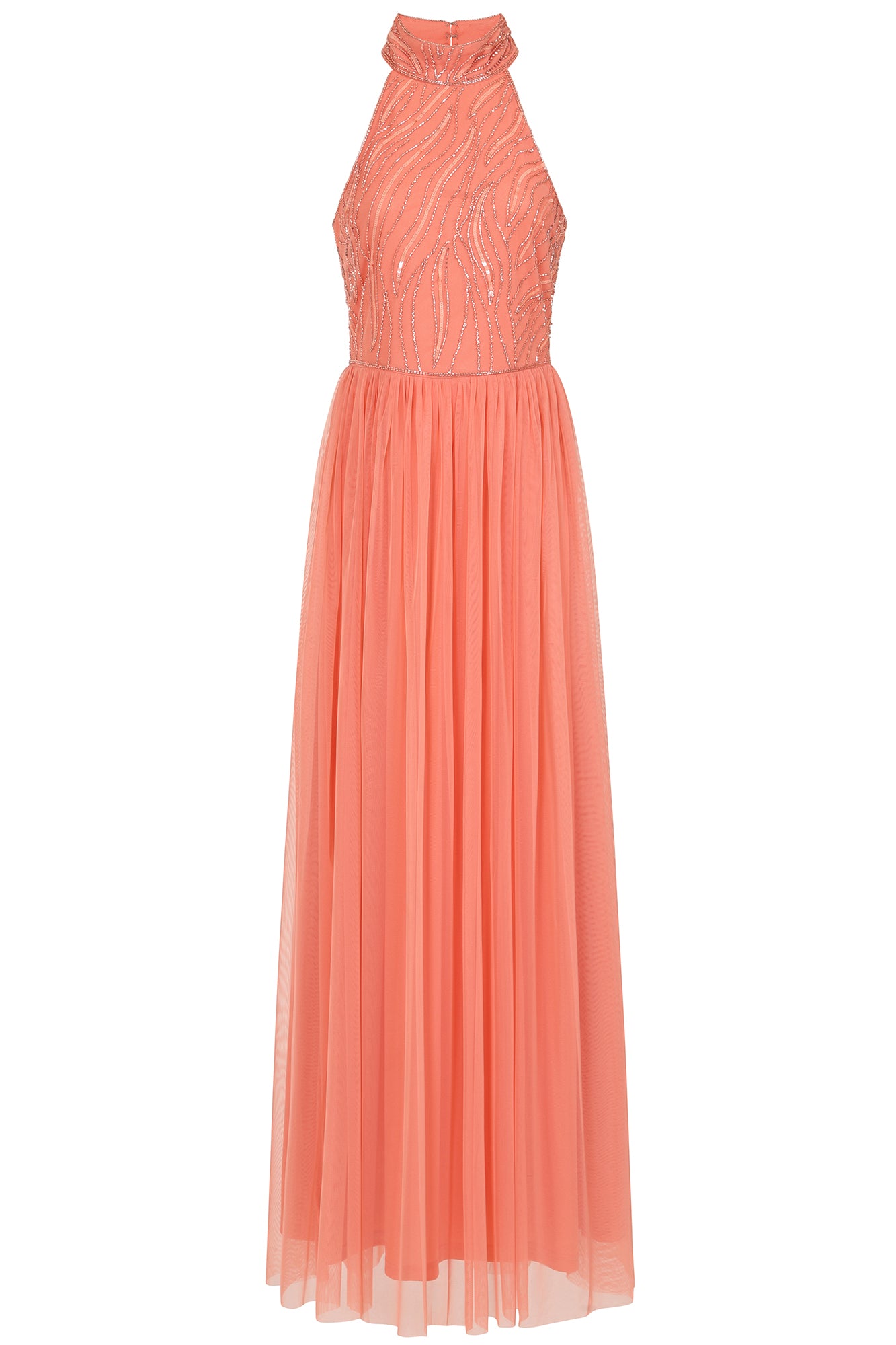 Caroline Coral Embellished Halter Neck Maxi Dress Frock and Frill Caroline Coral Embellished Halter Neck Maxi Dress Frock and Frill