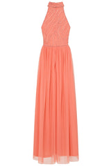 Caroline Coral Embellished Halter Neck Maxi Dress Frock and Frill Caroline Coral Embellished Halter Neck Maxi Dress Frock and Frill