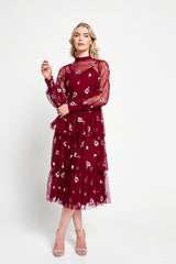 Carys Red Floral Embroidered Midi Dress