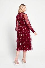 Carys Red Floral Embroidered Midi Dress