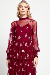 Carys Red Floral Embroidered Midi Dress