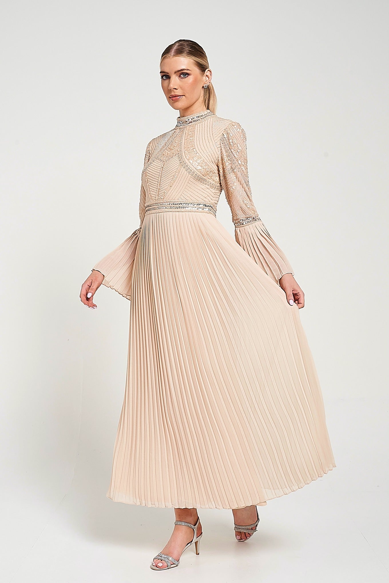 Celia Nude Embellished Maxi Dress