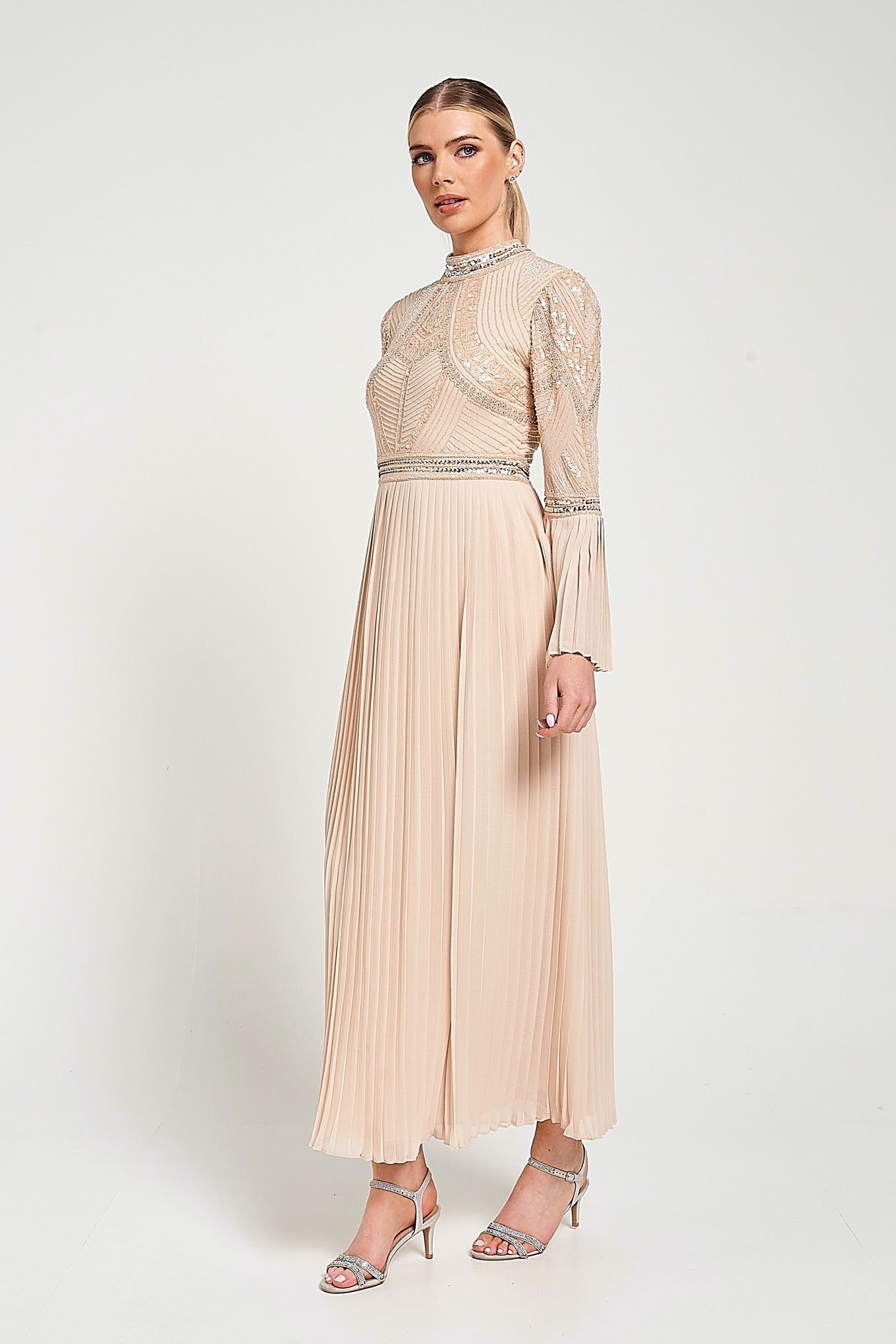 Celia Nude Embellished Maxi Dress