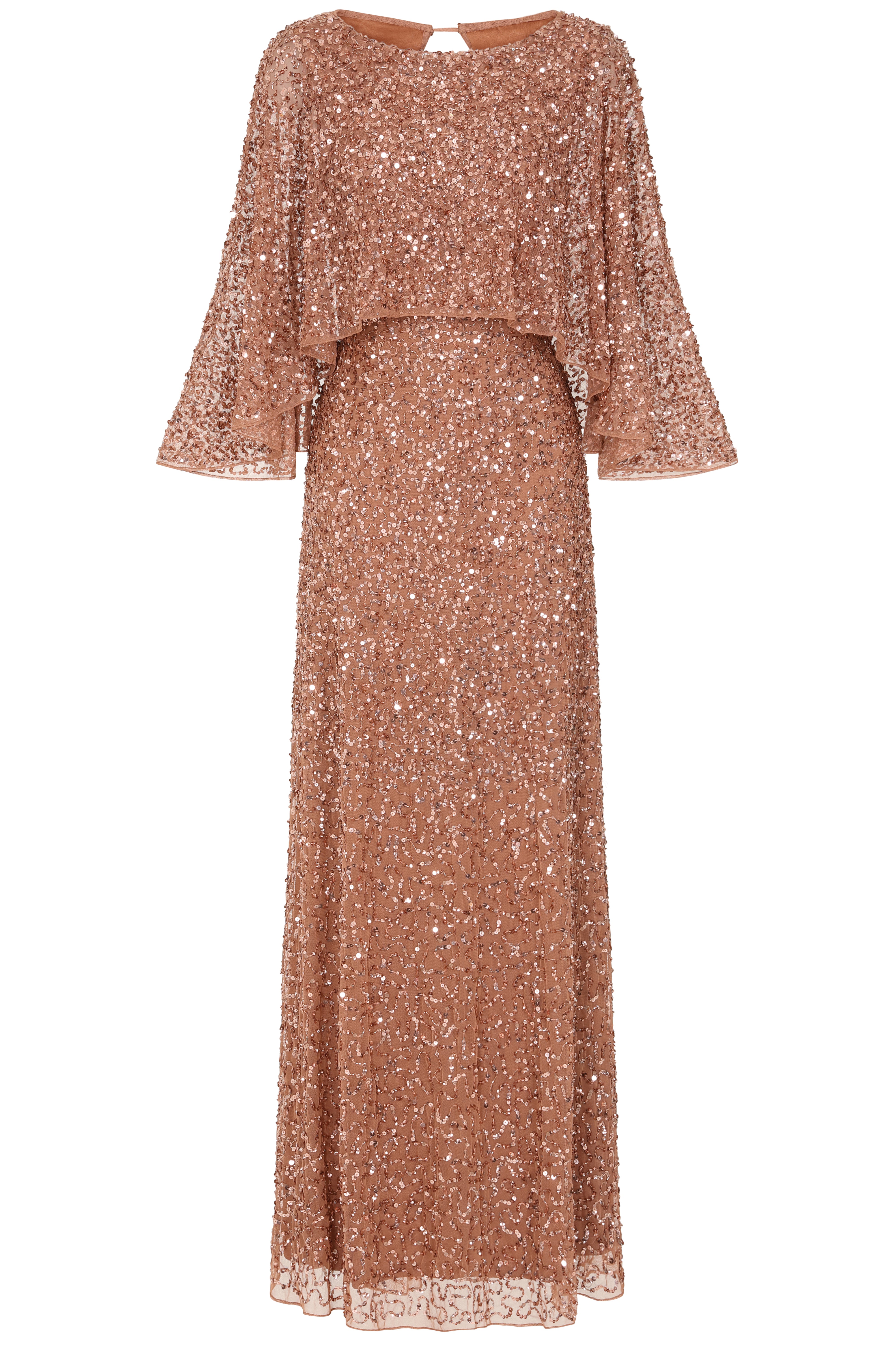 Charlotte Rose Gold Sequin Maxi Dress with Cape Detail Frock and Frill Charlotte Rose Gold Sequin Maxi Dress with Cape Detail Frock and Frill