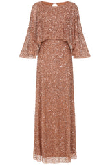 Charlotte Rose Gold Sequin Maxi Dress with Cape Detail Frock and Frill Charlotte Rose Gold Sequin Maxi Dress with Cape Detail Frock and Frill