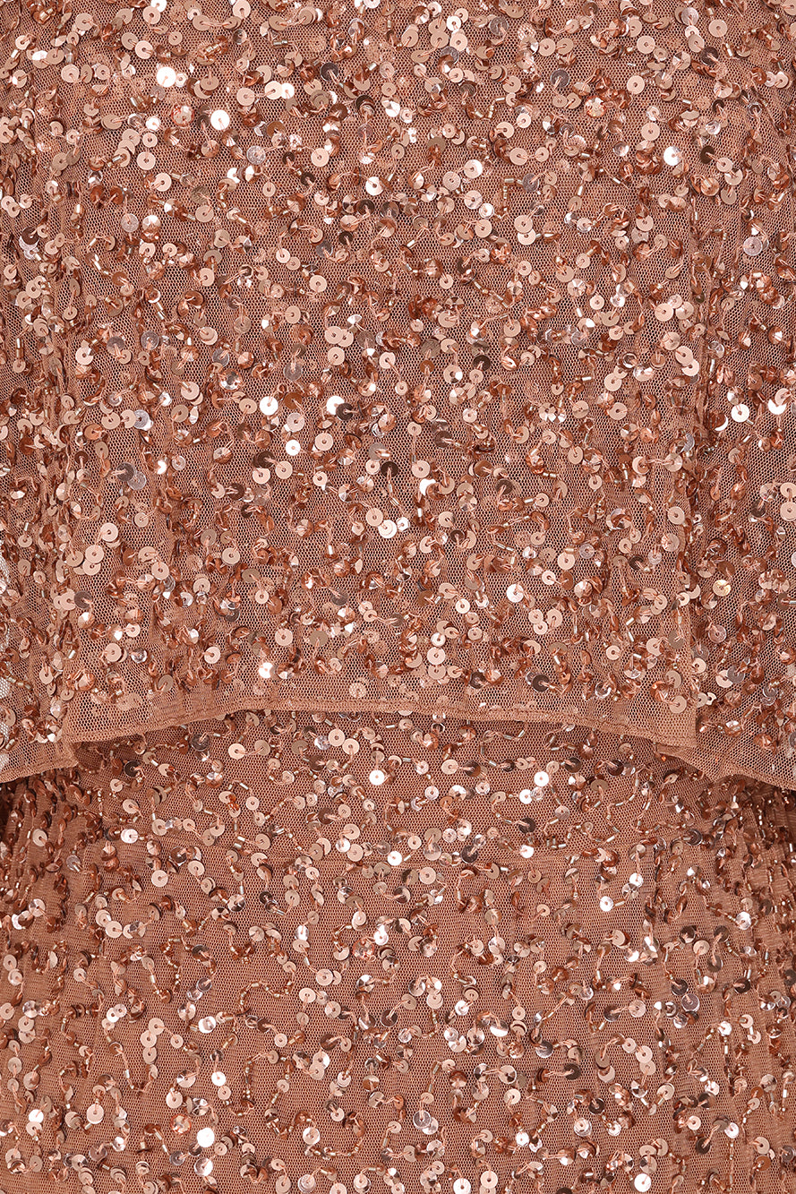 Charlotte Rose Gold Sequin Maxi Dress with Cape Detail Frock and Frill Charlotte Rose Gold Sequin Maxi Dress with Cape Detail Frock and Frill