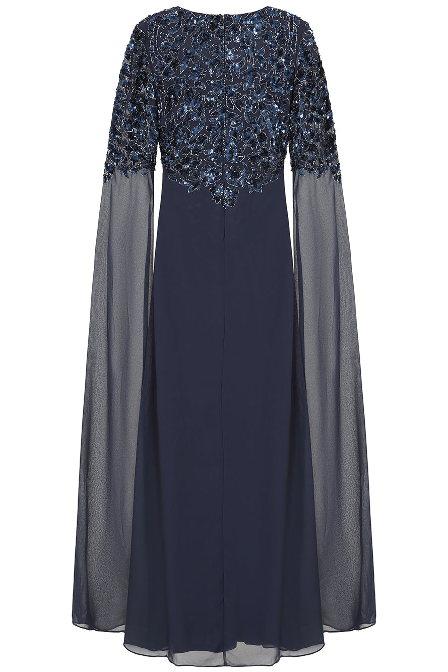 Cherith Navy Embellished Cape Sleeve Maxi Dress Frock and Frill Cherith Navy Embellished Cape Sleeve Maxi Dress Frock and Frill