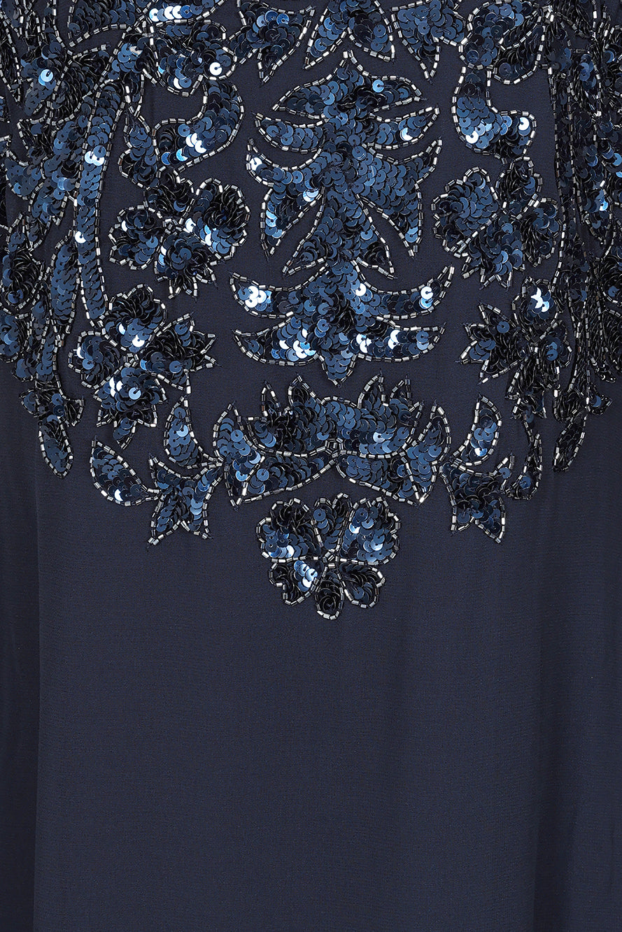 Cherith Navy Embellished Cape Sleeve Maxi Dress 