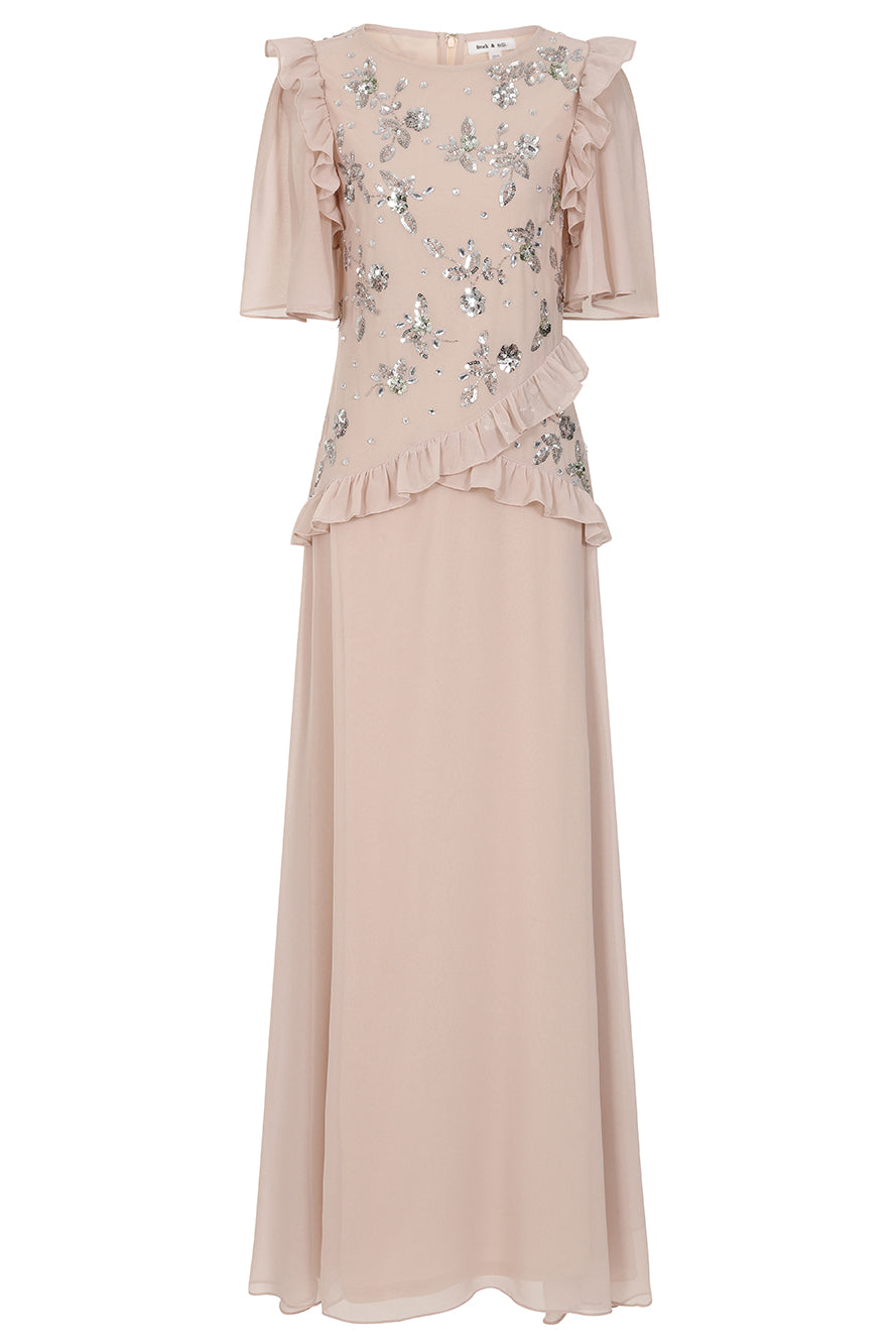 Chloe Blush Floral Embellished Maxi Dress – Frock and Frill