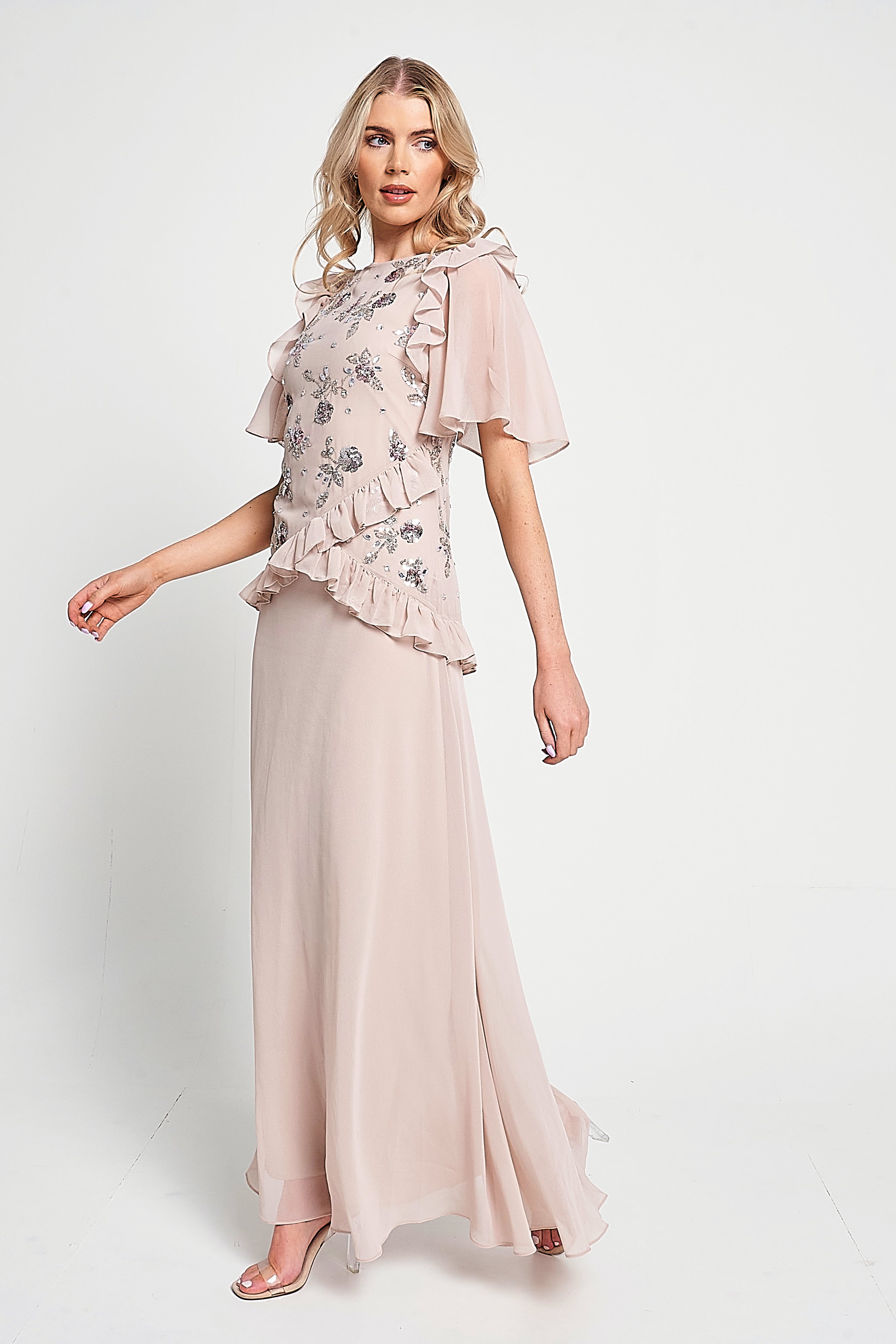 Chloe Blush Floral Embellished Maxi Dress – Frock and Frill
