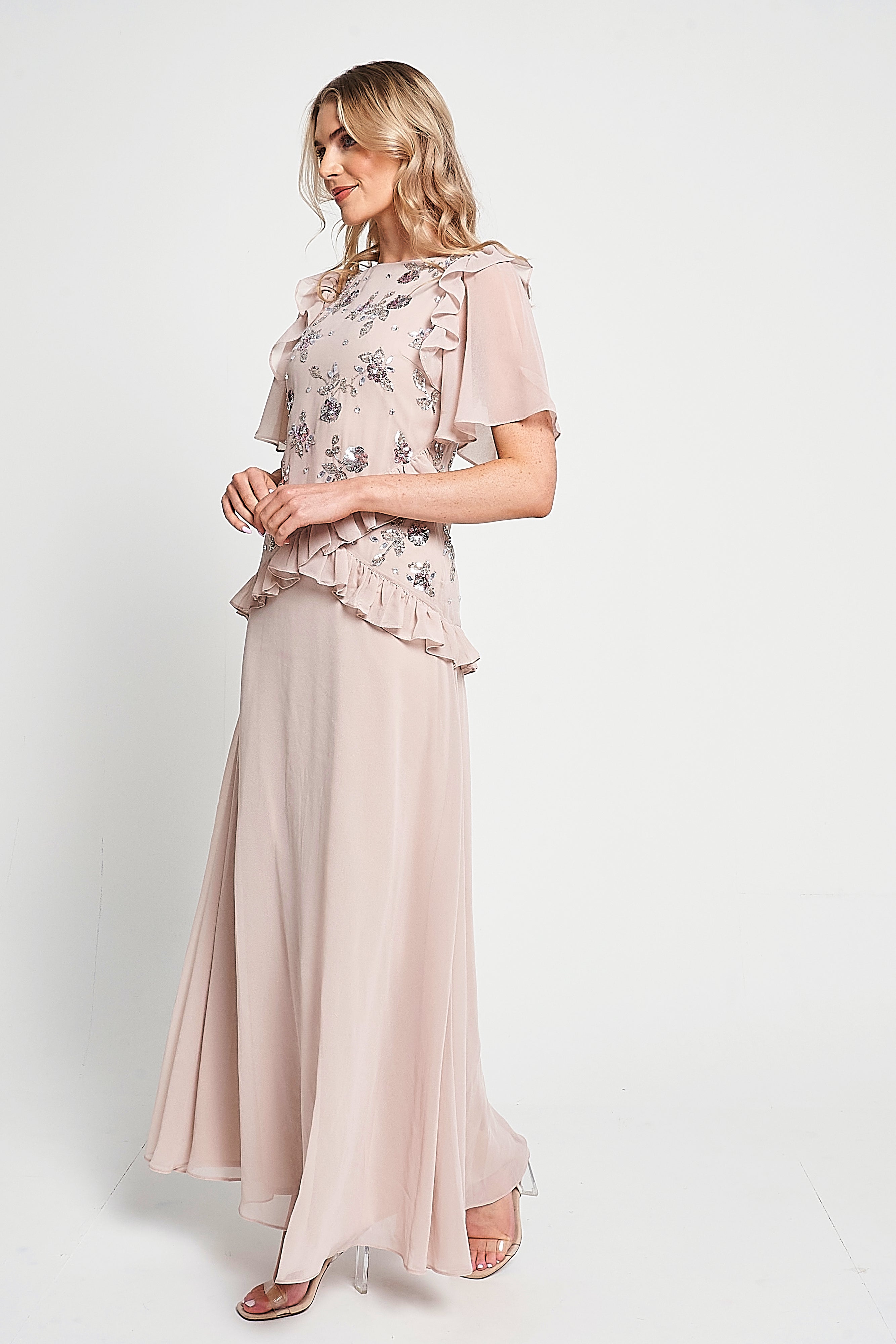 Chloe Blush Floral Embellished Maxi Dress – Frock and Frill