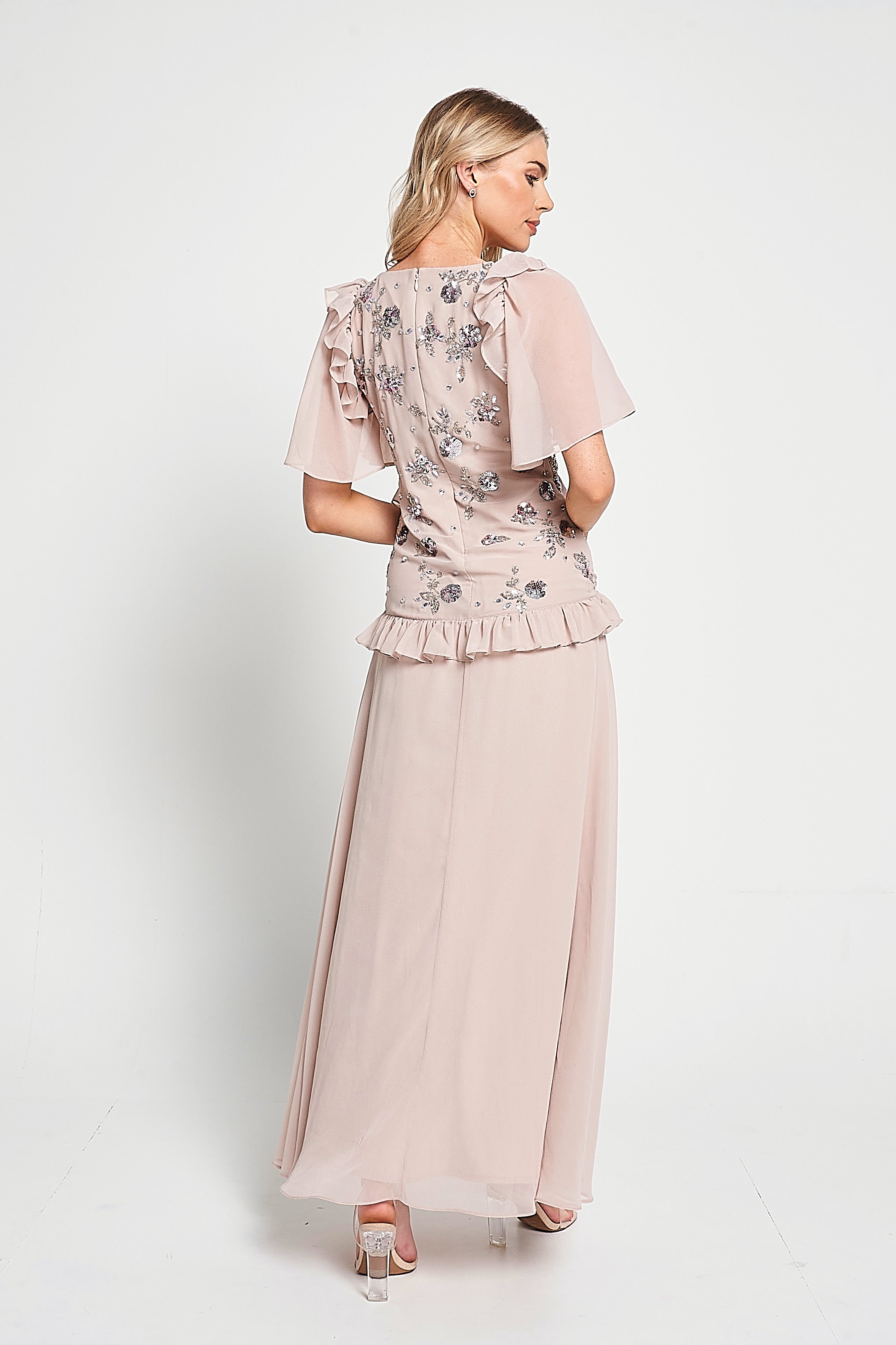 Chloe Blush Floral Embellished Maxi Dress – Frock and Frill