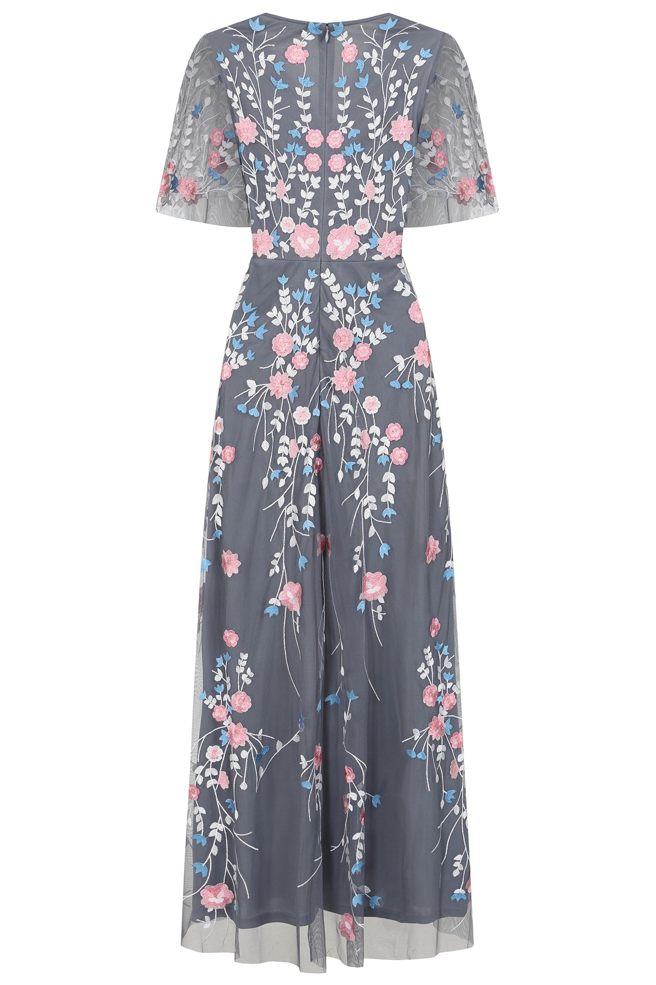 Crisanta Charcoal Floral Embroidered Maxi Dress