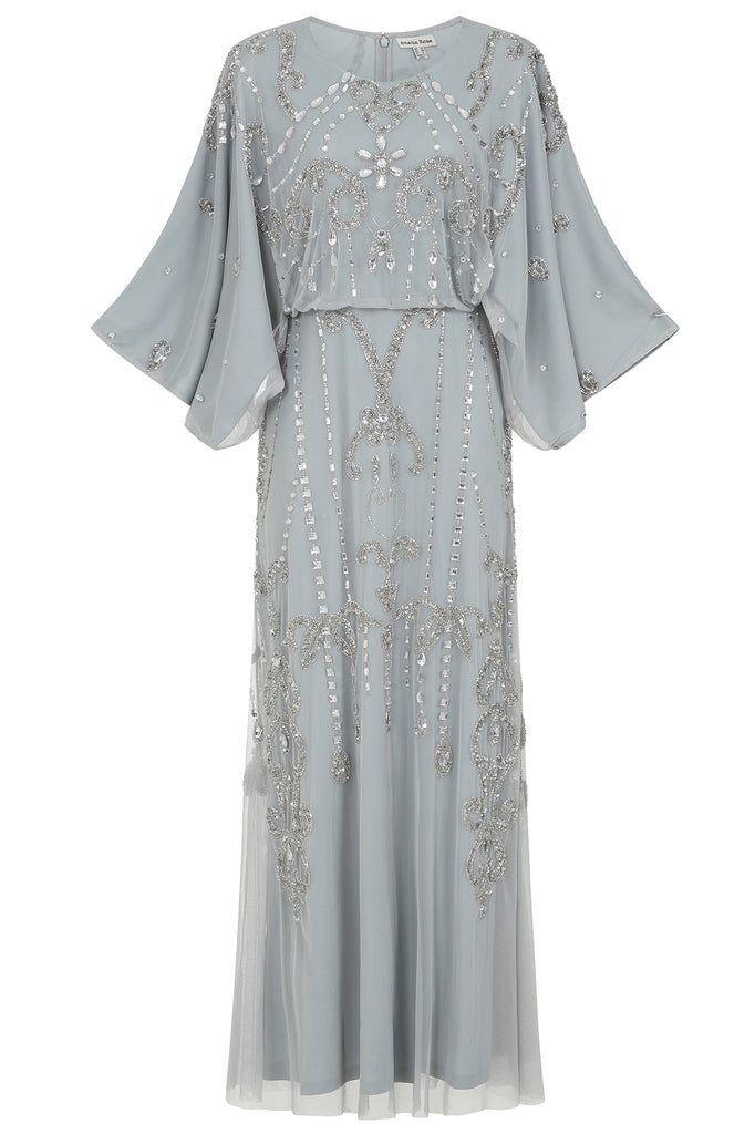 Christine Embellished Maxi Dress with Batwing Sleeves - Light Grey