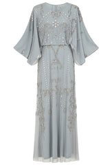 Christine Embellished Maxi Dress with Batwing Sleeves - Light Grey