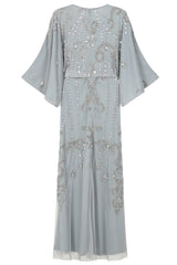 Christine Embellished Maxi Dress with Batwing Sleeves - Light Grey