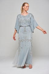 Christine Embellished Maxi Dress with Batwing Sleeves - Light Grey