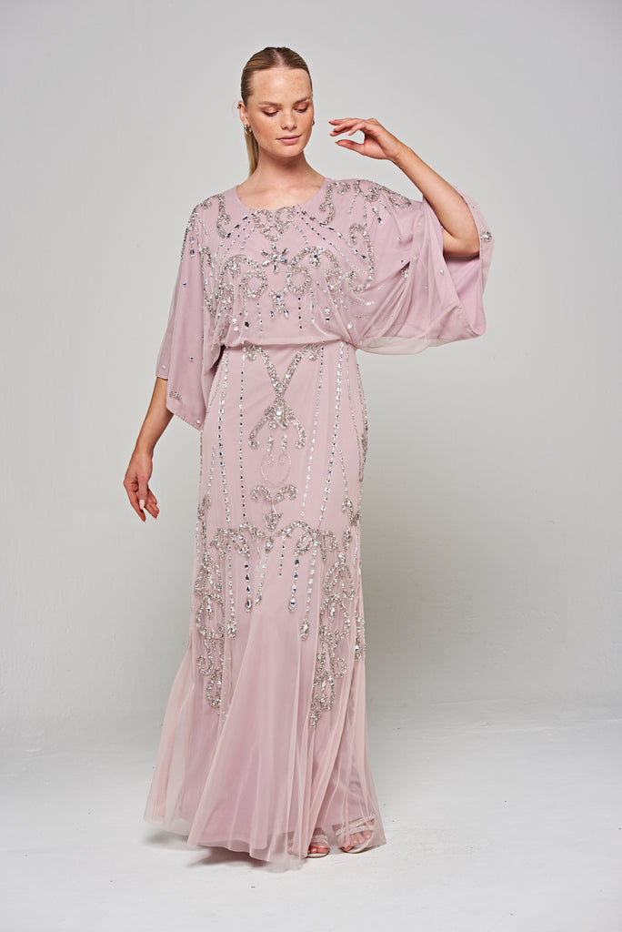 Christine Embellished Maxi Dress with Batwing Sleeves in Lilac