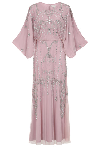 Christine Embellished Maxi Dress with Batwing Sleeves in Lilac