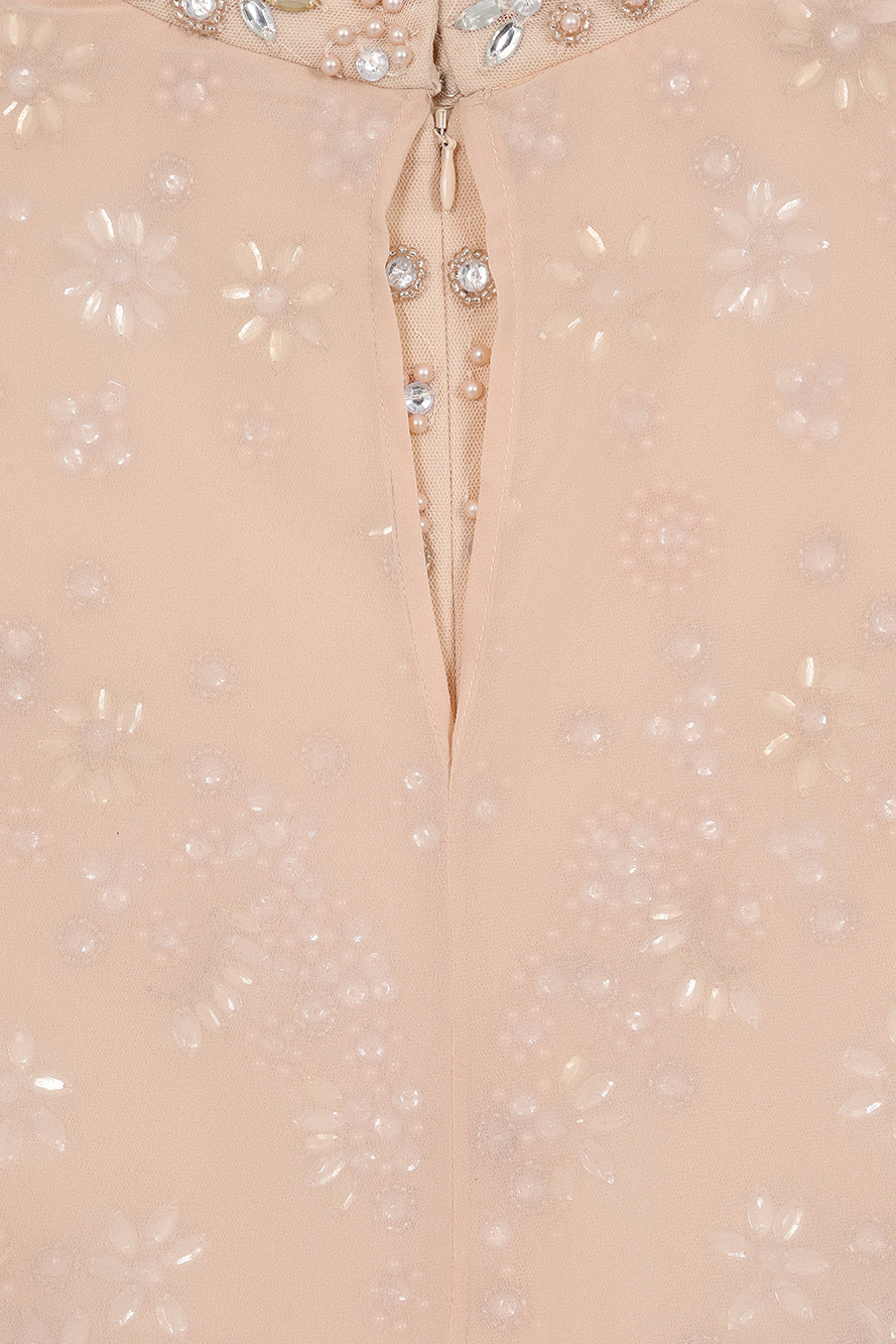 Clementine Floral Embellished Cape Sleeve Maxi Dress